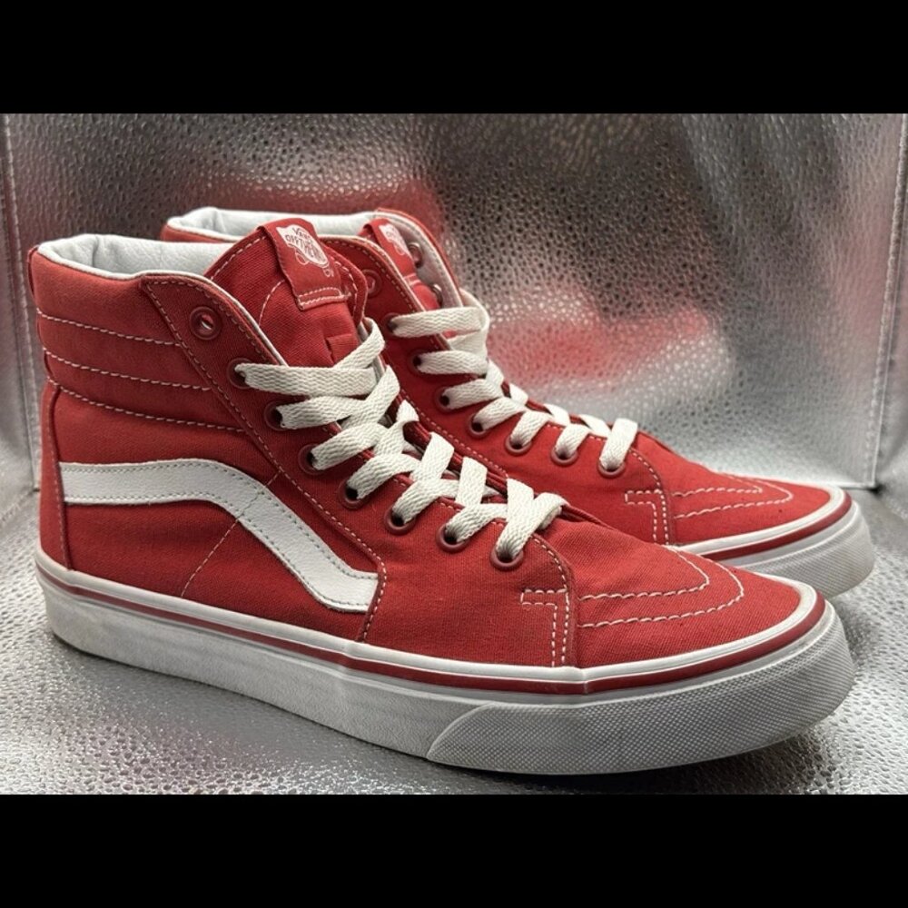 Size 7.5 - VANS Sk8-Hi Racing Red/True White Suede Leather High Top Shoe‎ Men’s